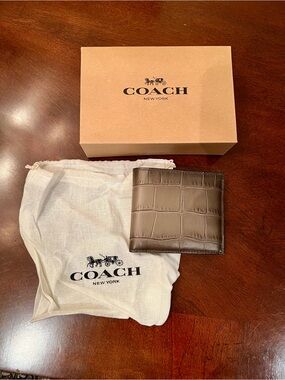 Coach Men’s Dark Brown Croc-Embossed Leather Wallet